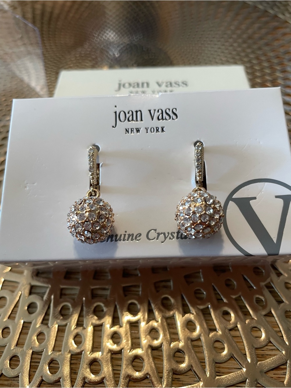 Joan Vass  Crystal Pave Sphere Drop Earrings - White